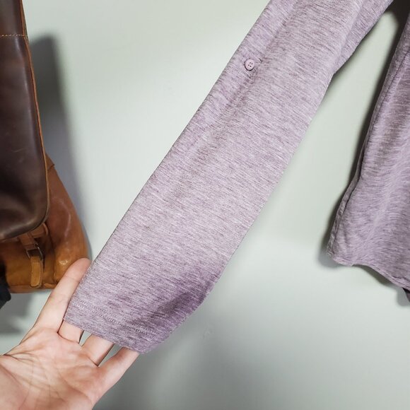 EDDIE BAUER Henley Shirt Roll Tab Long Sleeve Heathered Purple Women's Medium - Picture 5 of 14